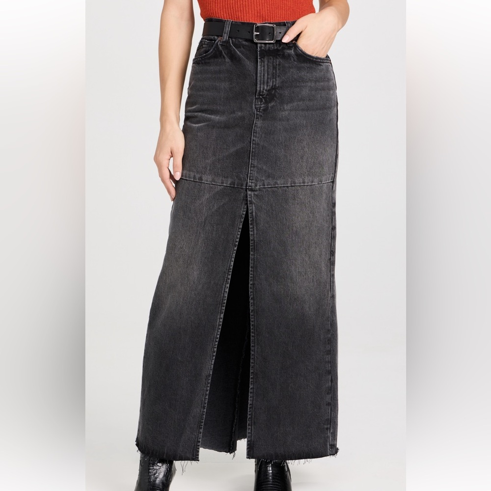 NWT Reformation Tazz Maxi Denim Maxi Skirt with Front Slit in Liman Size 24